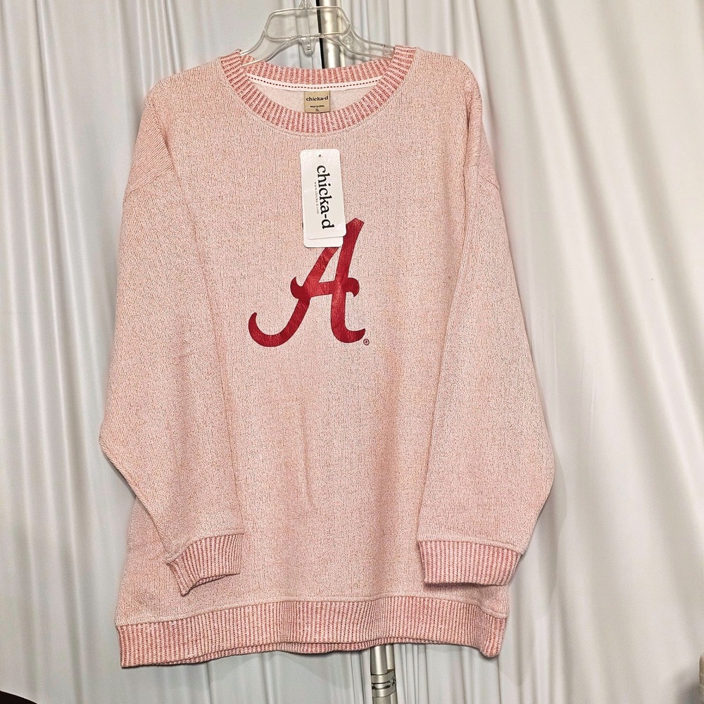 Chicka-d Alabama Crimson Tide Pink Textured Warm Up Crew Sweatshirt XL NWT